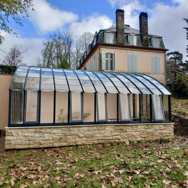 Serre à l'ancienne monopente sur muret - Verre / Aluminium - Éléonore sur Muret (Vue 1)