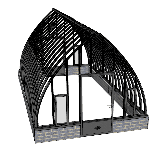 Serre de jardin à l'ancienne style fer forgé sur muret - Structure  aluminium - Eugénie Muret