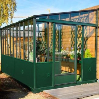 Vente-Unique - Serre de Jardin adossée en polycarbonate de 3,7 m² avec  embase - Vert - CALICE II - Serres en verre - Rue du Commerce