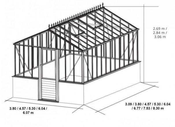 Serre de culture grande surface sur muret - Structure aluminium - Euro Gothic Plus Mur Alu (Vue 1)