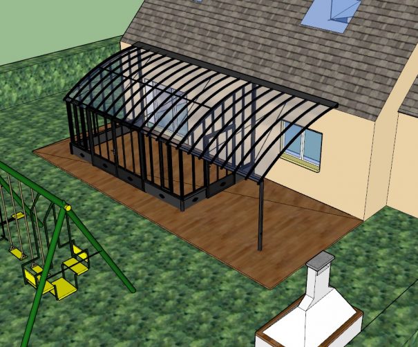 Serre à l'ancienne avec pergola et sur muret - Structure aluminium - Castille Sur Muret (Vue 0)