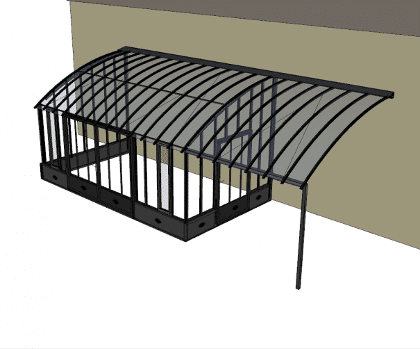 Serre de charme avec pergola et soubassement - Structure aluminium - Castille Soubassement (Vue 3)