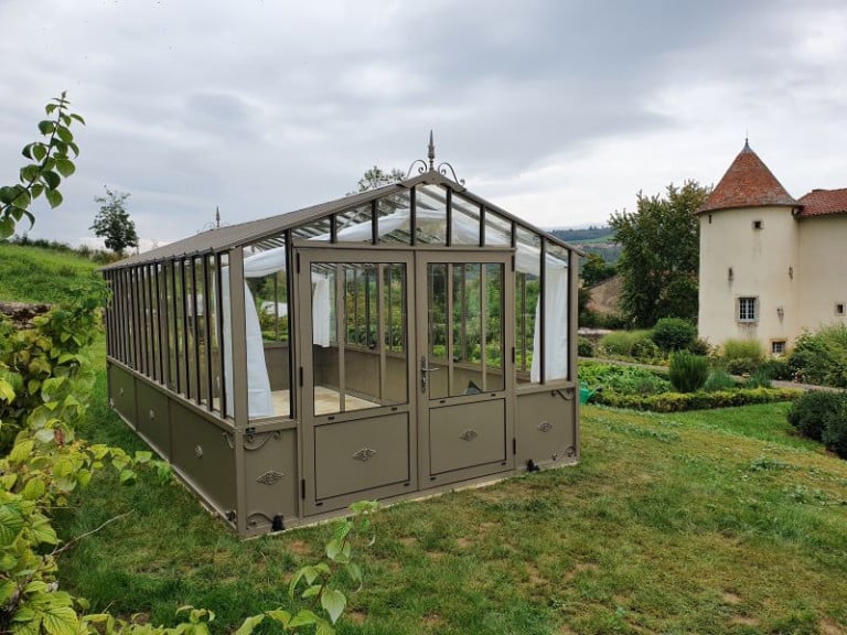 Serre d'antan soubassement double pente - Structure aluminium - Joséphine Soubassement (Vue 1)