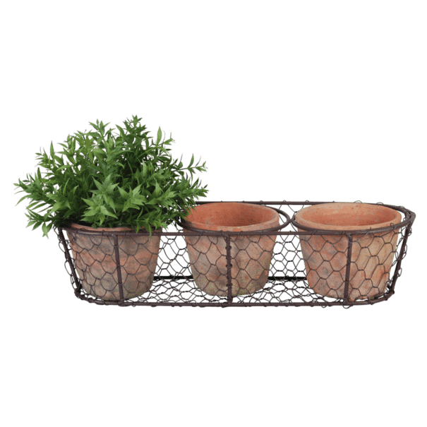 3 pots dans panier métal (Vue 0)