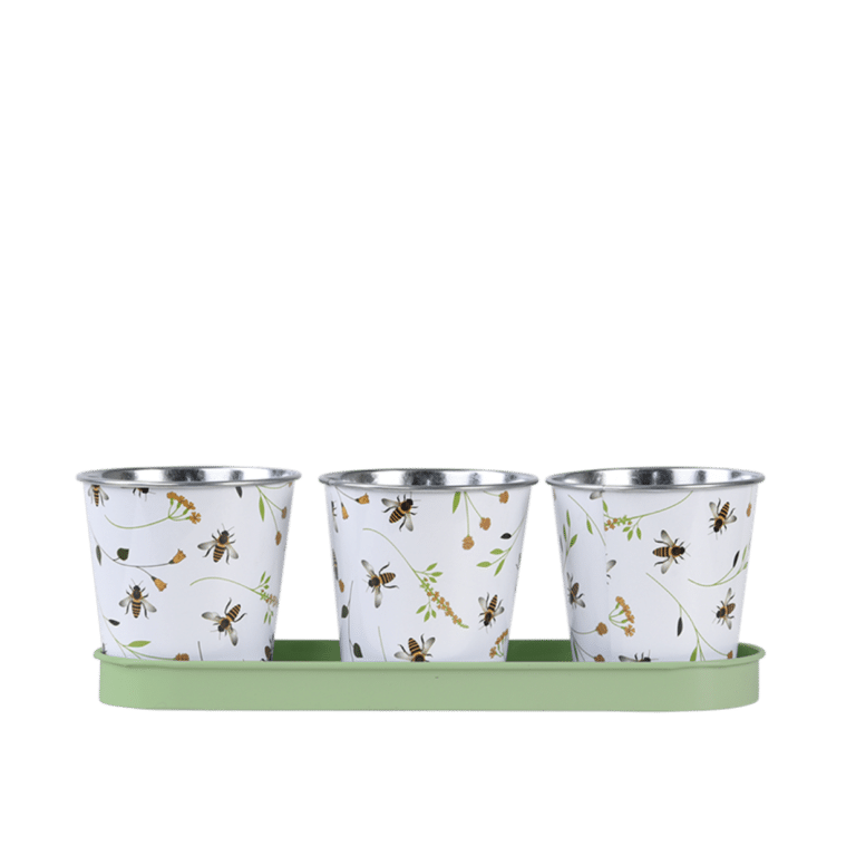 3 pots sur plateau avec motif abeille (Vue 0)