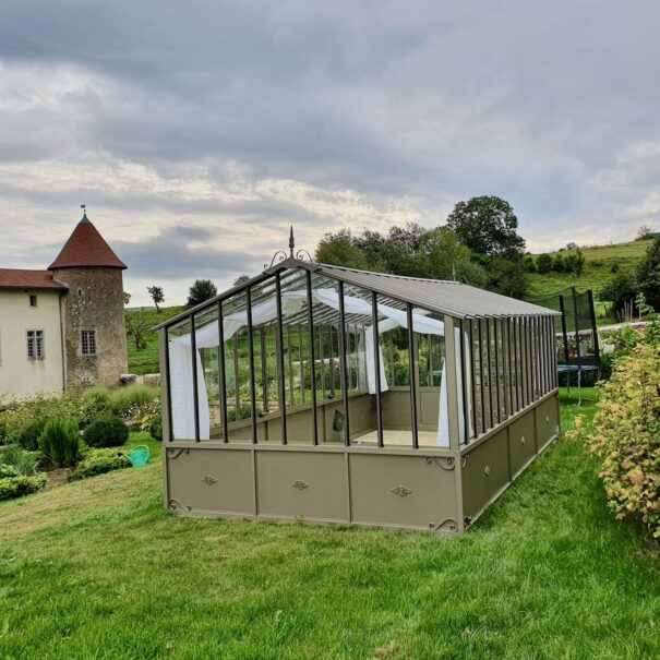 Serre en verre d'antan soubassement double pente - Structure aluminium - Joséphine Soubassement (Vue 16)