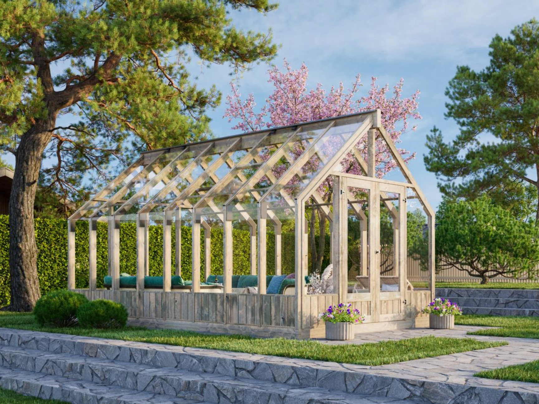 Serre classique indépendante - Structure bois - Serre EMILIA 13.8m² - PALMAKO (Vue 1)
