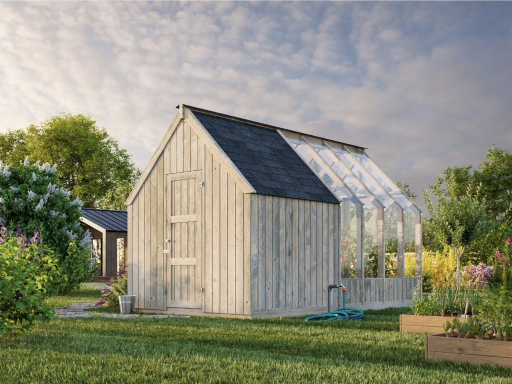 Serre de jardin indépendante avec annexe couverte - Structure bois - Serre EMILIA 5.4m² avec annexe 4m² - PALMAKO (Vue 0)