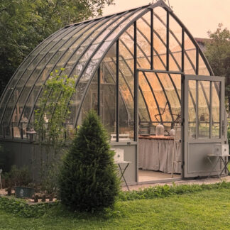 Serre à l'Ancienne style fer forgé avec soubassement - Verre / Aluminium - Eugénie Soubassement - 2.80 x 3.10 - Gris Sablé 2500 (Vue 0)